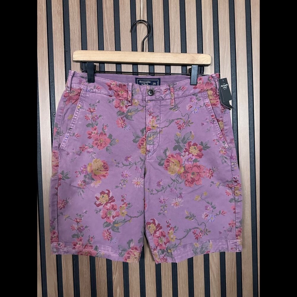 New Abercombie & Fitch Chino Shorts 29 Mens Pink Floral Garden Art 9" Inseam